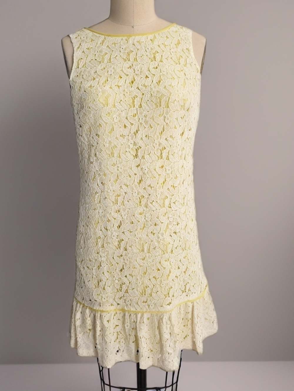 Loft NWT Lace Overlay Sleeveless Spring Dress in Soft Yellow